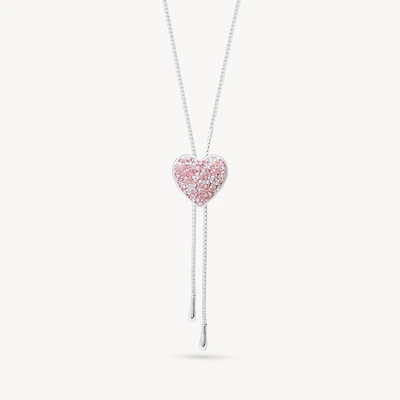 Venetian Blush Sparkle Puffy Heart Bolo Tie Necklace