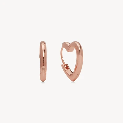 Rose Gold Heart Huggie Hoop Earrings