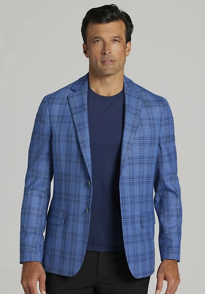 Men's Jos. A. Bank Tailored Fit Plaid Comfort Stretch Sportcoat at Jos. A. Bank, Blue/Navy