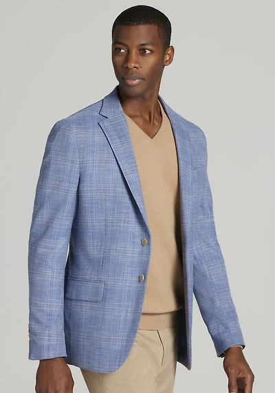 Men's Jos. A. Bank Tailored Fit Plaid Comfort Fit Stretch Sportcoat at Jos. A. Bank, Blue