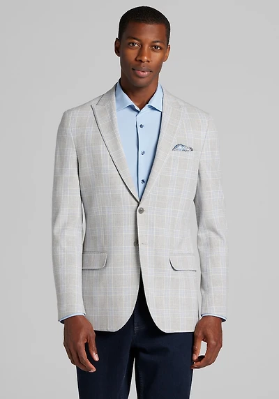 Men's Jos A. Bank Comfort Stretch Slim fit Plaid Sportcoat at Jos. A. Bank, Light Grey