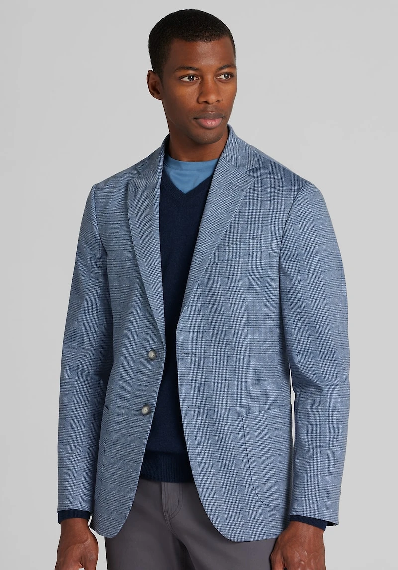 Men's Traveler Tailored Fit Plaid Knit Sportcoat at Jos. A. Bank, Blue