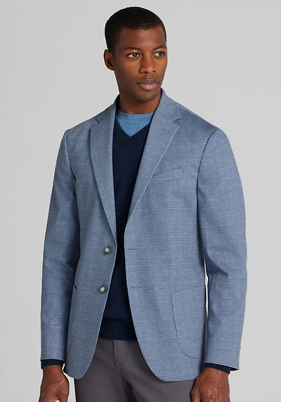 Men's Traveler Tailored Fit Plaid Knit Sportcoat at Jos. A. Bank, Blue