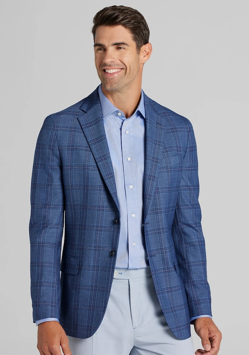 Men's Jos A. Bank Comfort Stretch Tailored Fit Plaid Sportcoat at Jos. A. Bank, Blue/Navy
