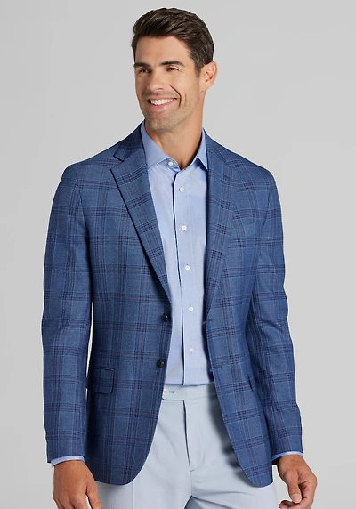 Men's Jos A. Bank Comfort Stretch Tailored Fit Plaid Sportcoat at Jos. A. Bank, Blue/Navy
