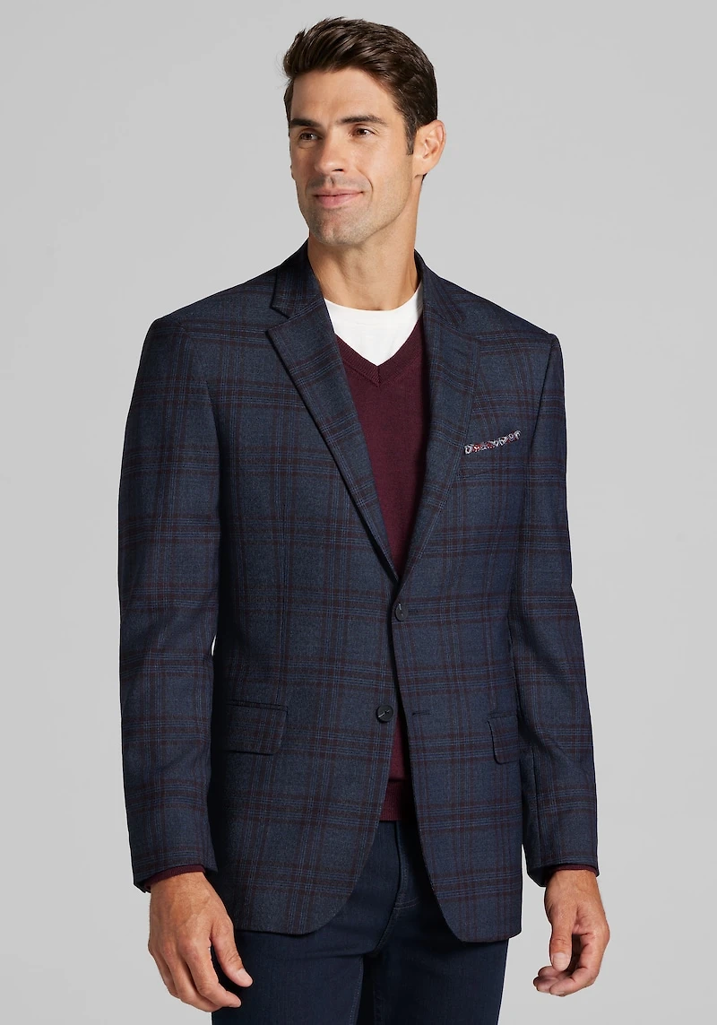 Men's Traveler COOLMOTION Tailored Fit Plaid Sportcoat at Jos. A. Bank, Blue/Navy