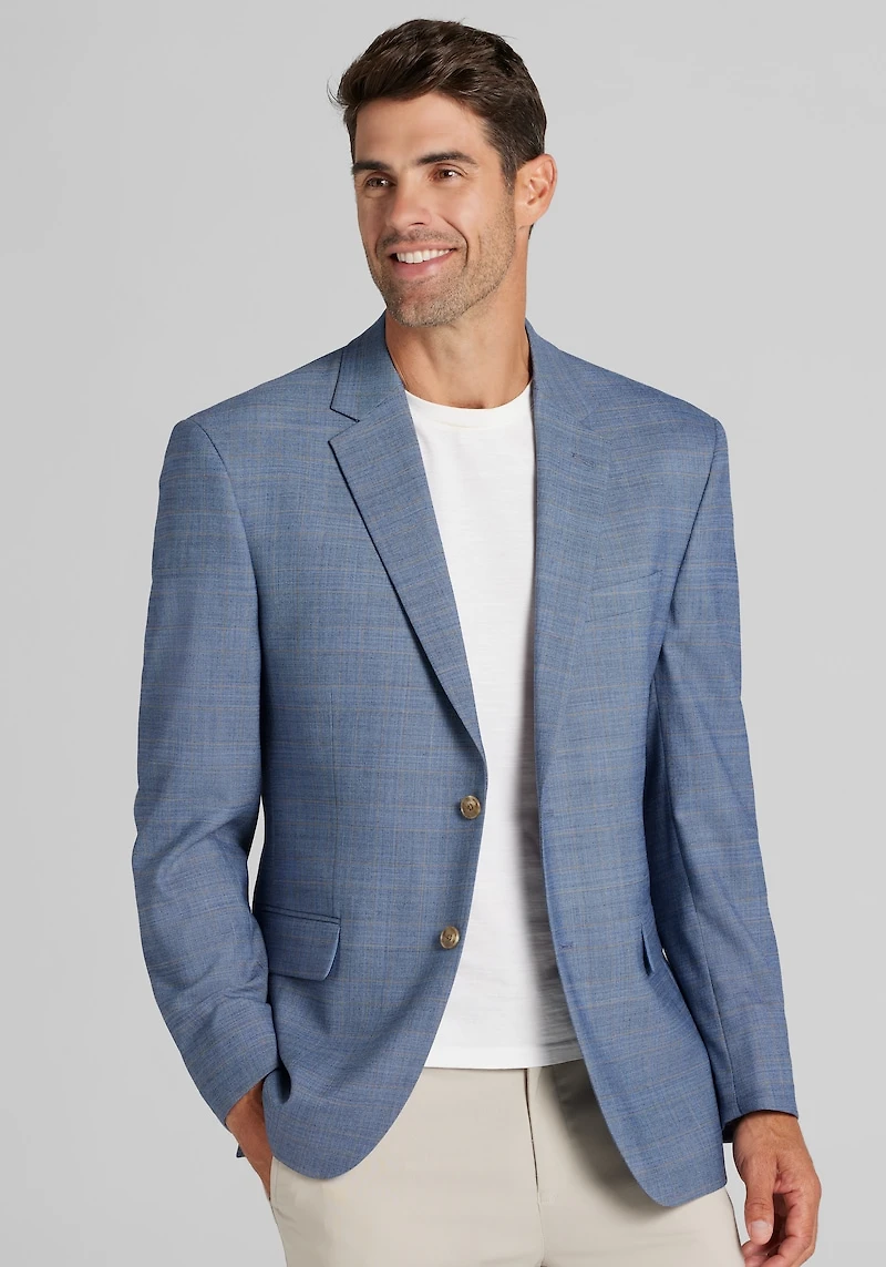Men's Jos. A. Bank Comfort Stretch Traditional Fit Plaid Sportcoat at Jos. A. Bank, Light Blue