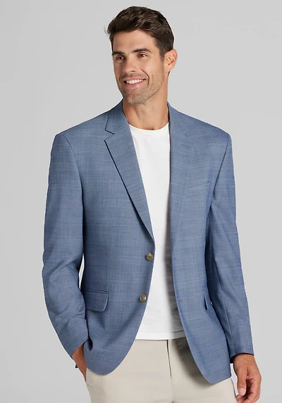Men's Jos. A. Bank Comfort Stretch Traditional Fit Plaid Sportcoat at Jos. A. Bank, Light Blue