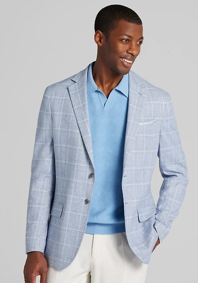Men's Jos A. Bank Tailored Fit Plaid Linen Blend Sportcoat at Jos. A. Bank, Light Blue