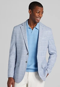 Men's Jos A. Bank Tailored Fit Plaid Linen Blend Sportcoat at Jos. A. Bank, Light Blue