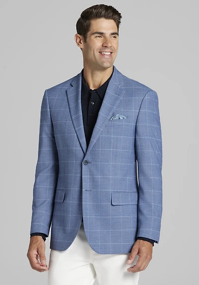 Men's Traveler COOLMOTION Tailored Fit Windowpane Sportcoat at Jos. A. Bank, Light Blue