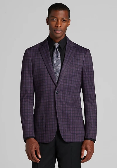 Men's Jos. A. Bank Comfort Stretch Slim Fit Plaid Knit Sportcoat at Jos. A. Bank, Burgundy