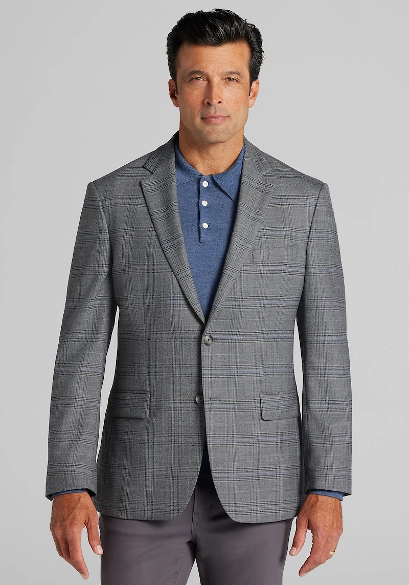 Men's Traveler® COOLMOTION Traditional Fit Plaid Sportcoat at Jos. A. Bank, Grey