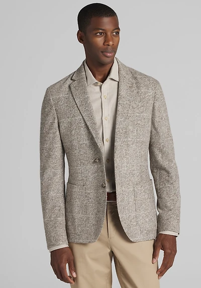 Men's Jos. A. Bank Tailored Fit Comfort Stretch Plaid Knit Sportcoat at Jos. A. Bank, Tan