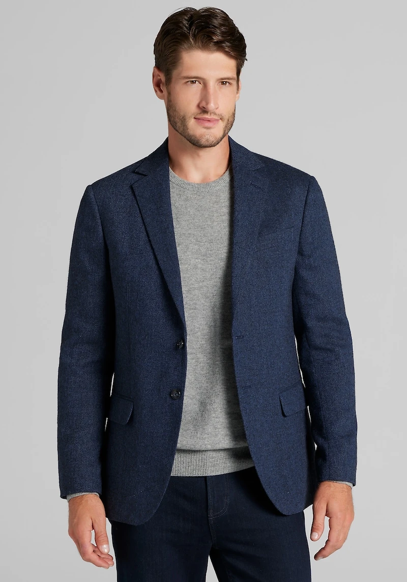 Men's Jos. A. Bank Tailored Fit Herringbone Sportcoat at Jos. A. Bank, Blue/Navy