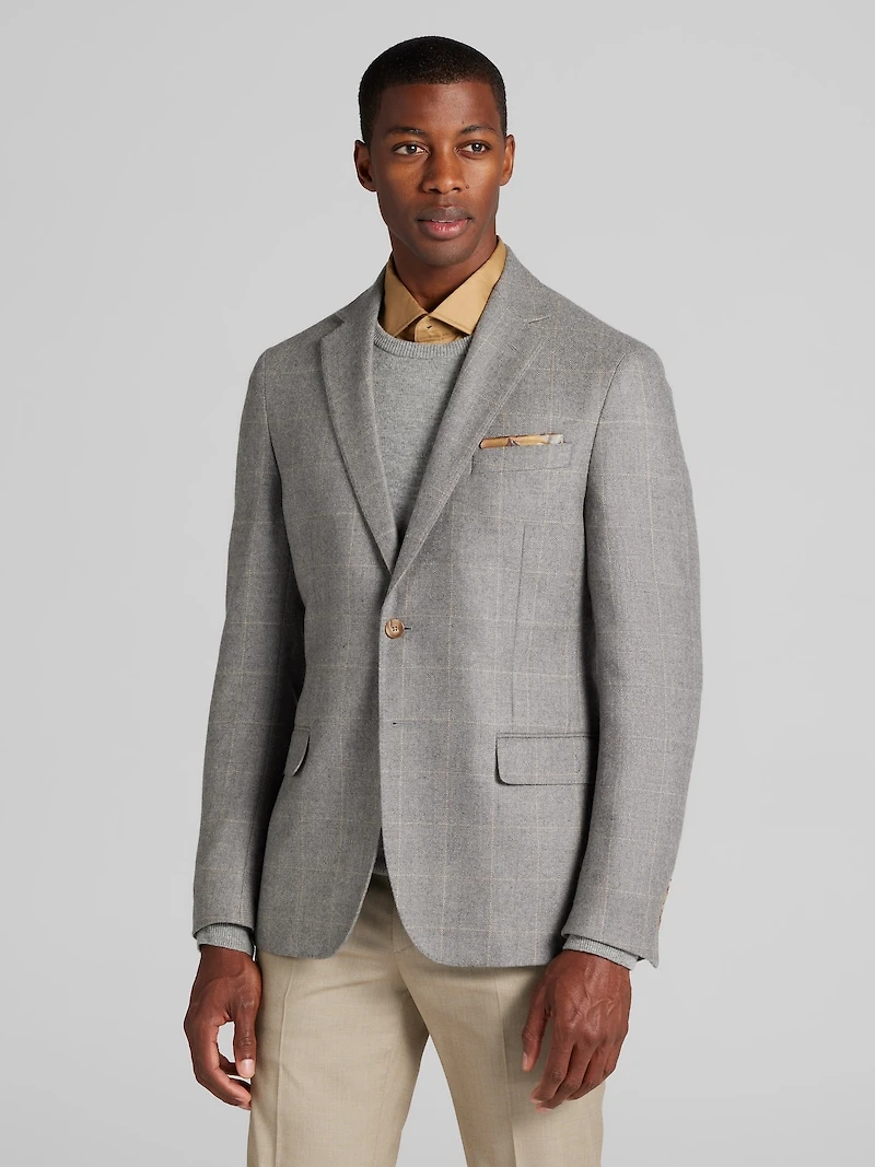 Men's Big & Tall Reserve Collection Tailored Fit Windowpane Plaid Sportcoat at Jos. A. Bank, Grey