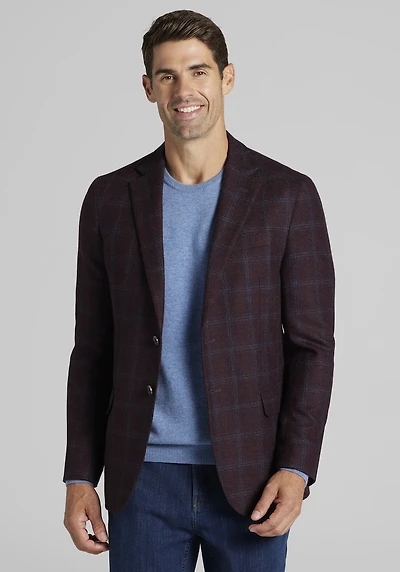 Men's Reserve Collection Tailored Fit Plaid Cashmere Blend Sportcoat at Jos. A. Bank, Burgundy