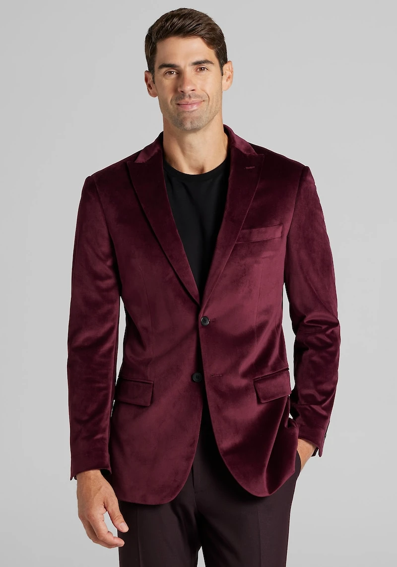 Men's Jos. A. Bank Tailored Fit Comfort Stretch Velvet Dinner Jacket at Jos. A. Bank, Burgundy