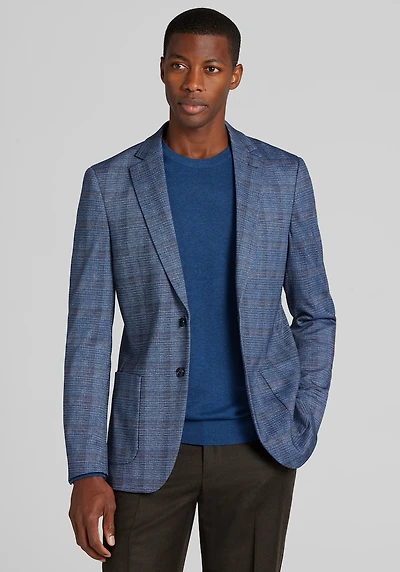Men's Jos. A. Bank Comfort Stretch Slim Fit Plaid Knit Sportcoat at Jos. A. Bank, Blue