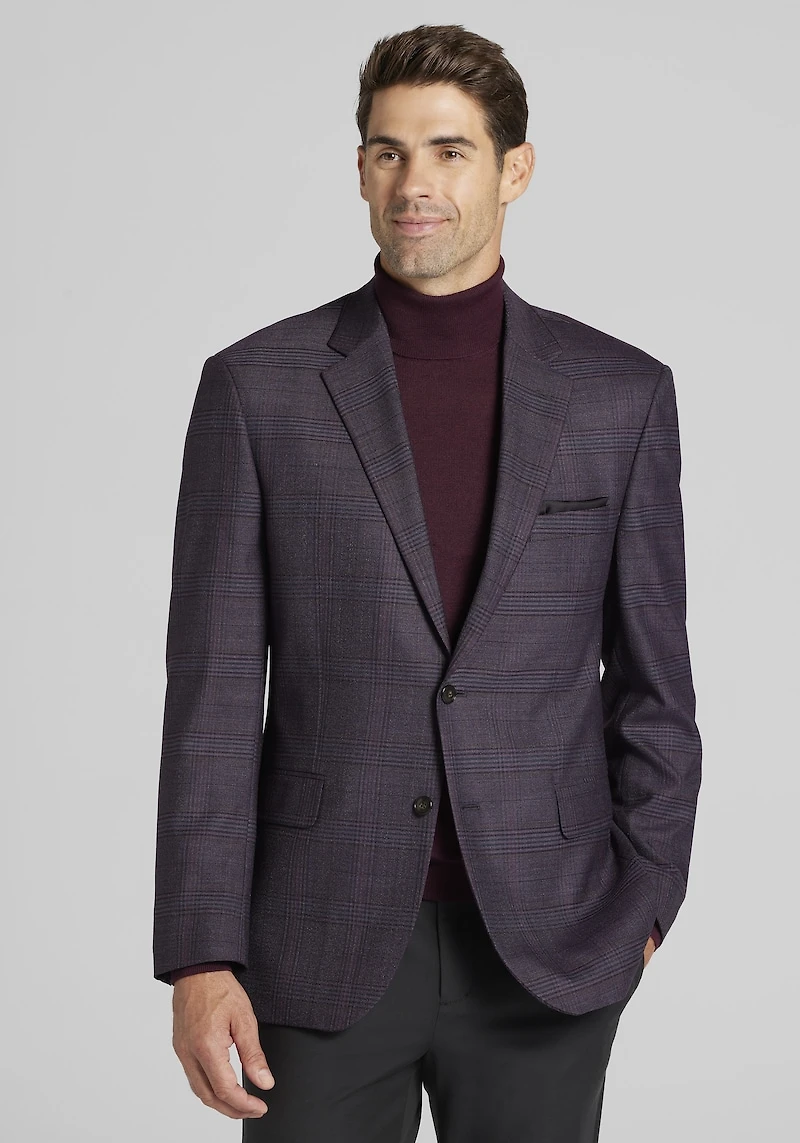 Men's Jos. A. Bank Traditional Fit Comfort Stretch Plaid Sportcoat at Jos. A. Bank, Burgundy