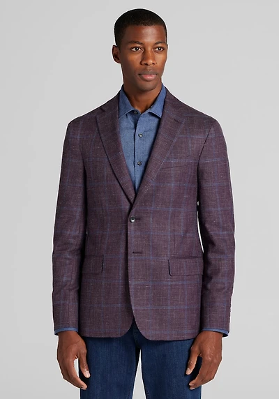 Men's Reserve Collection Tailored Fit Wool-Silk Blend Plaid Sportcoat at Jos. A. Bank, Burgundy
