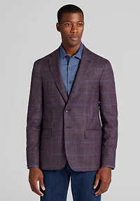 Men's Reserve Collection Tailored Fit Wool-Silk Blend Plaid Sportcoat at Jos. A. Bank, Burgundy