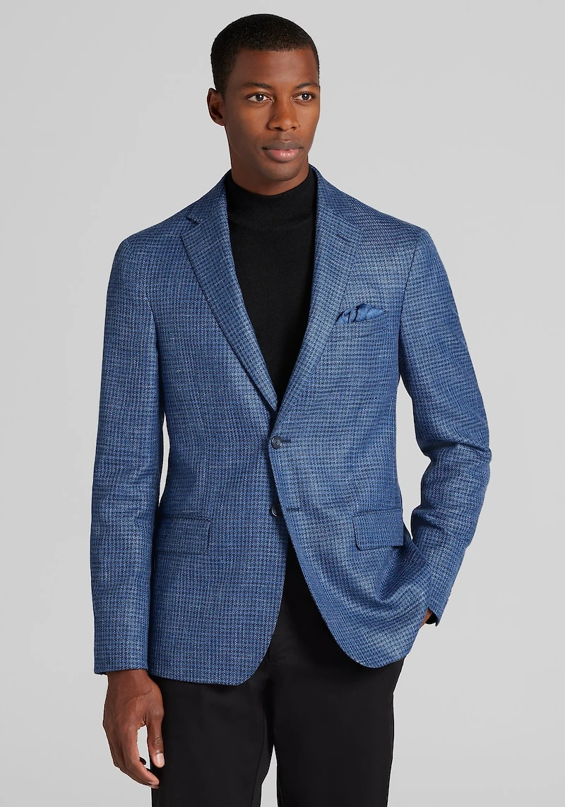 Men's Reserve Collection Tailored Fit Wool-Silk Blend Check Sportcoat at Jos. A. Bank, Blue, 