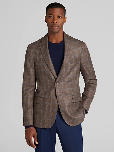 Men's Reserve Collection Tailored Fit Wool-Silk Blend Windowpane Sportcoat at Jos. A. Bank, Brown