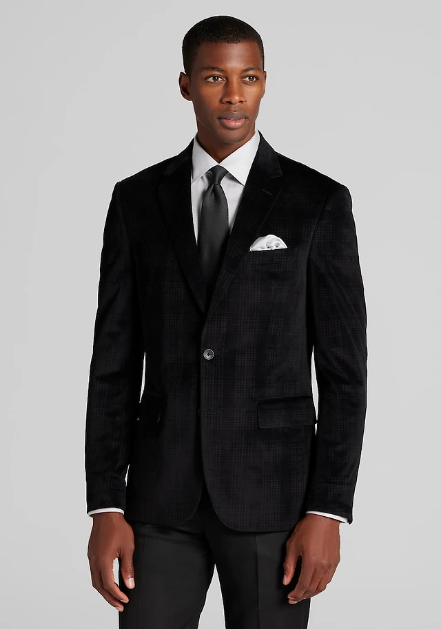 JoS. A. Bank Men's Jos A. Bank Comfort Stretch Slim Fit Plaid Velvet Dinner  Jacket at Jos. A. Bank, Black at Hamilton Place in Chattanooga, TN