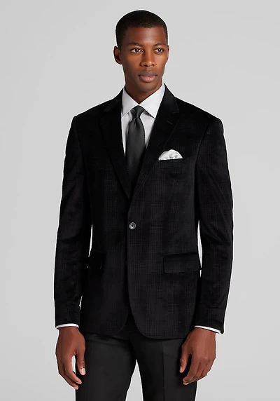 Men's Jos A. Bank Comfort Stretch Slim Fit Plaid Velvet Dinner Jacket at Jos. A. Bank, Black