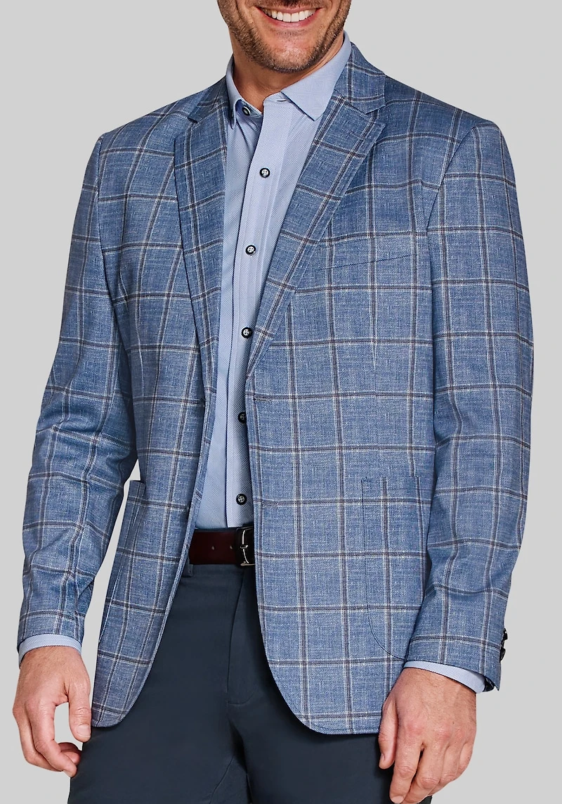 Men's Johnston & Murphy Tailored Fit XC Flex Pinnacle Plaid Blazer at Jos. A. Bank, Blue