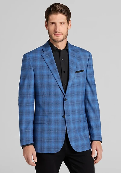 Men's Traveler® COOLMOTION Tailored Fit Plaid Sportcoat at Jos. A. Bank, Blue