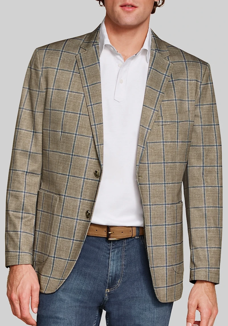 Men's Johnston & Murphy Tailored Fit XC Flex® Pinnacle Windowpane Knit Blazer at Jos. A. Bank, Tan