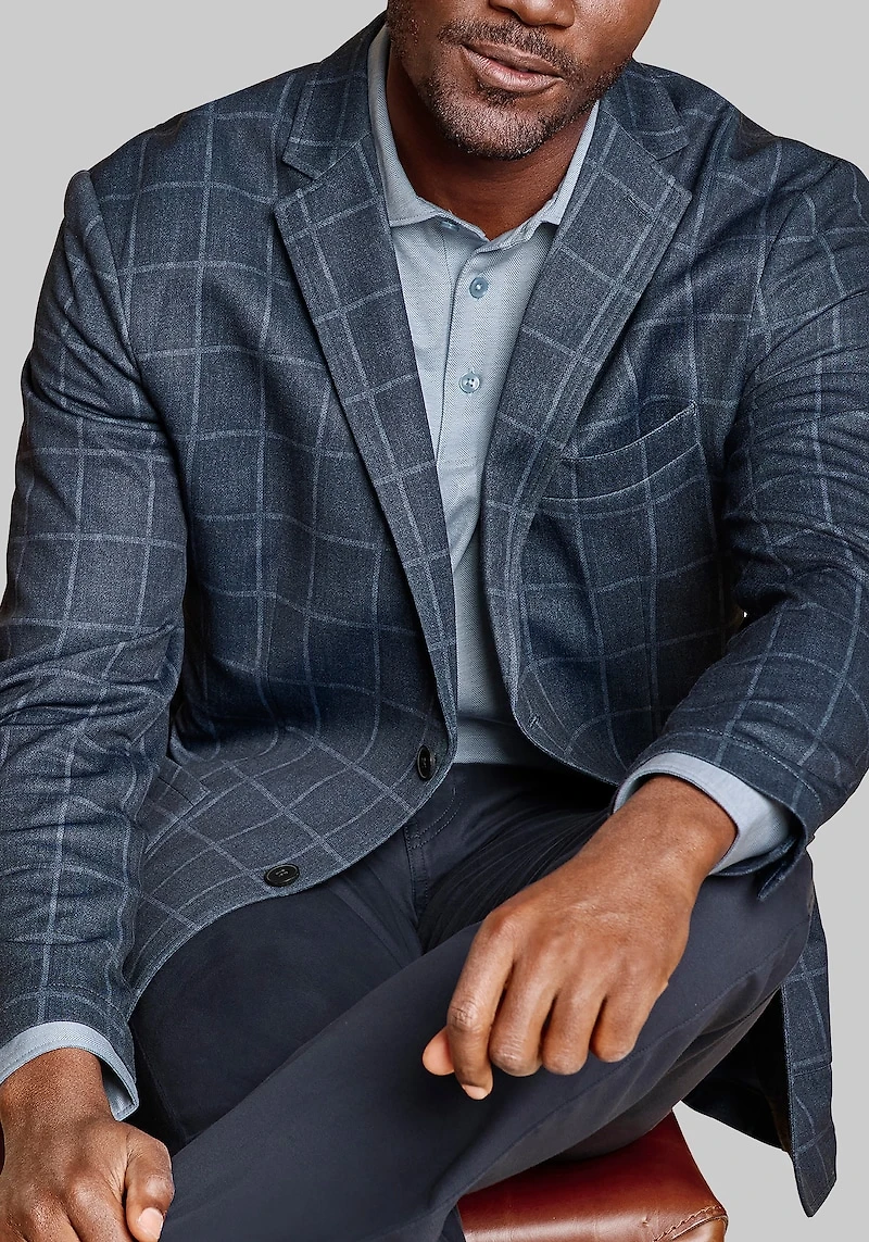 Men's Johnston & Murphy Tailored Fit XC Flex® Pinnacle Windowpane Knit Blazer at Jos. A. Bank, Blue/Navy