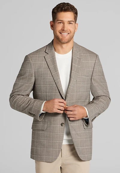 Men's Traveler® COOLMOTION Traditional Fit Windowpane Sportcoat at Jos. A. Bank, Tan