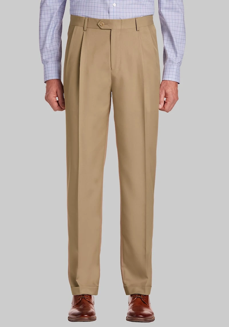 Men's Traveler Performance Extended Waistband Pleated Refined Chinos at Jos. A. Bank, British Tan
