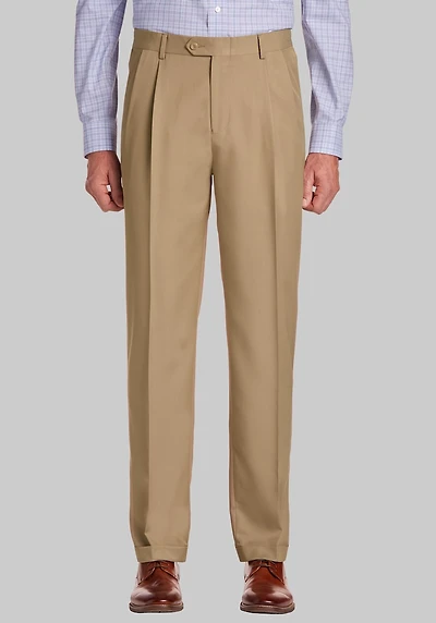 Men's Traveler Performance Extended Waistband Pleated Refined Chinos at Jos. A. Bank, British Tan