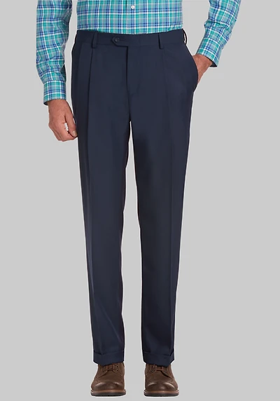 Men's Traveler Performance Extended Waistband Pleated Refined Chinos at Jos. A. Bank, Blue/Navy