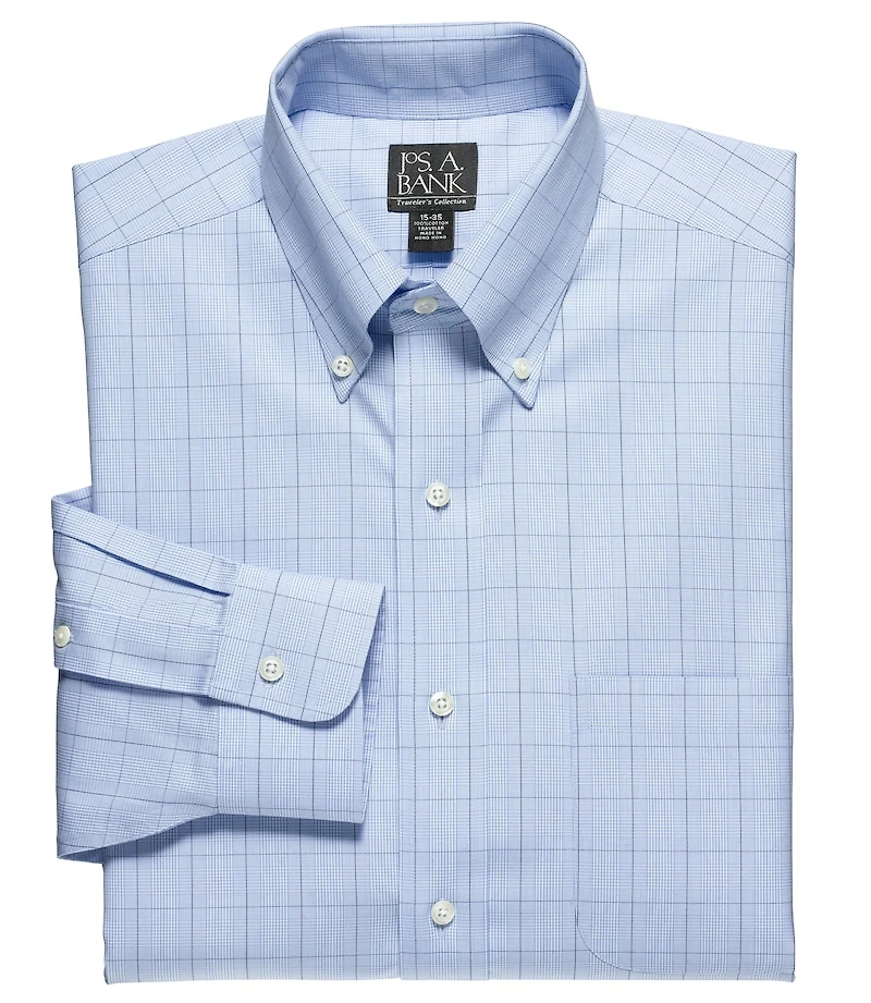 Men's Big & Tall Traveler® Collection Tailored Fit Button-Down Collar Windowpane Dress Shirt at Jos. A. Bank, Blue