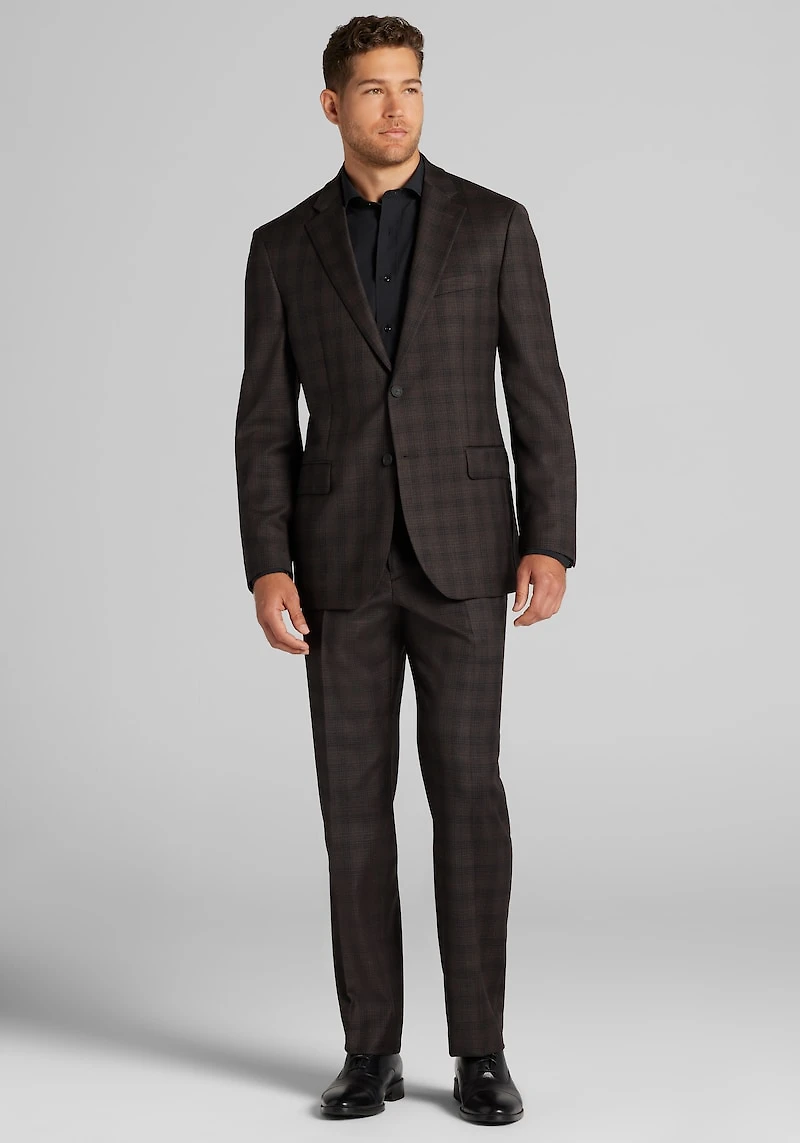 Men's Traveler® COOLMOTION Tailored Fit Plaid Suit Jacket at Jos. A. Bank, Brown