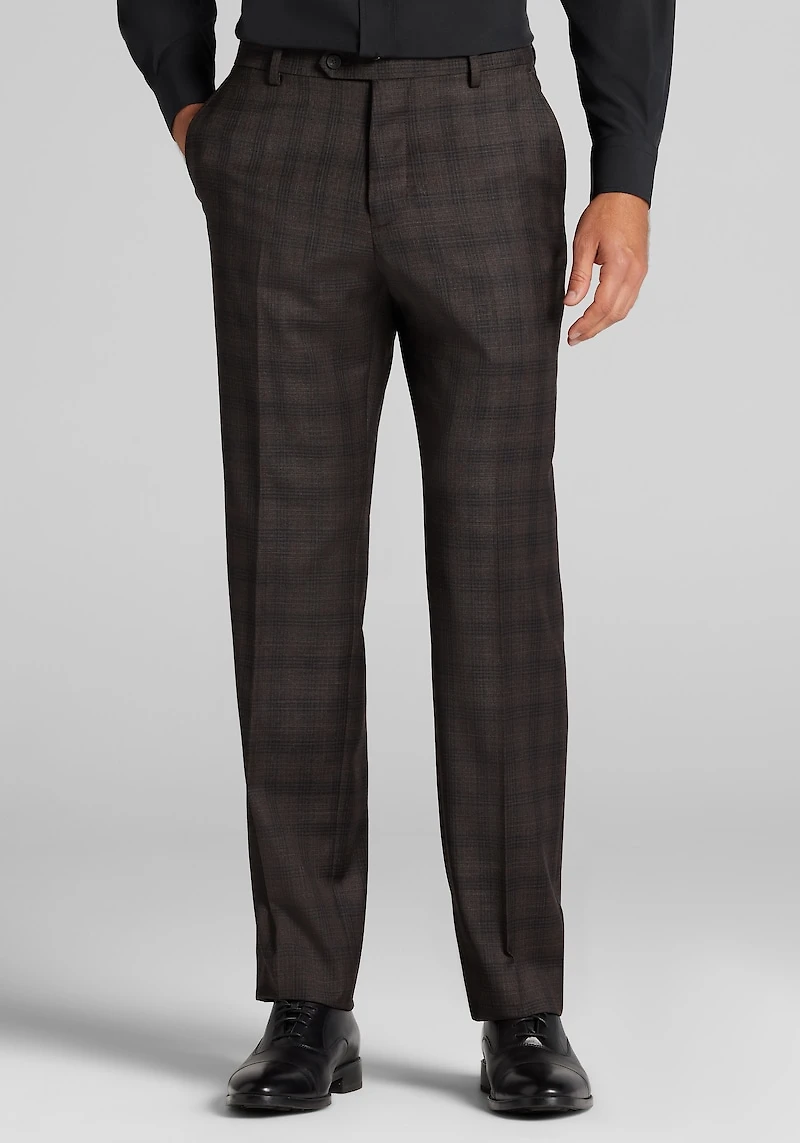 Men's Traveler® COOLMOTION Tailored Fit Plaid Suit Pants at Jos. A. Bank, Brown