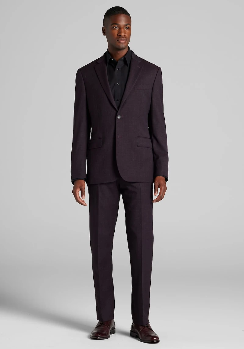 Men's Traveler® COOLMOTION Tailored Fit Plaid Suit Jacket at Jos. A. Bank, Burgundy