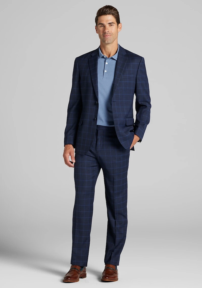 Men's Traveler® COOLMOTION Tailored Fit Windowpane Suit Jacket at Jos. A. Bank, Blue/Navy