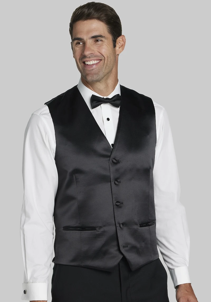 Men's Jos. A. Bank Tailored Fit Wool Blend Satin Front Tuxedo Suit Vest at Jos. A. Bank, Black