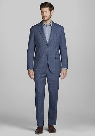 Men's Jos. A. Bank Tailored Fit Wool Blend Windowpane Plaid Suit Jacket at Jos. A. Bank, Light Blue