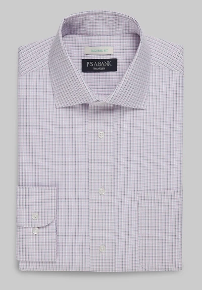 Men's Traveler Collection Tailored Fit Spread Collar Small Check Dress Shirt at Jos. A. Bank, Pink