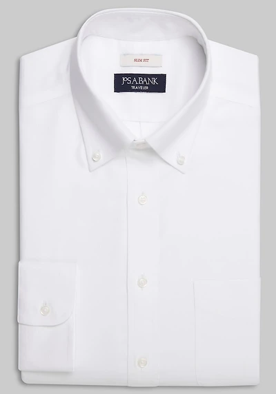 Men's Big & Tall Traveler Collection Slim Fit Button-Down Collar Solid Dress Shirt at Jos. A. Bank, Cream/White