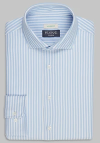 Men's Traveler Collection Coolmax Tailored Fit Spread Collar Stripe Knit Dress Shirt at Jos. A. Bank, Blue/White
