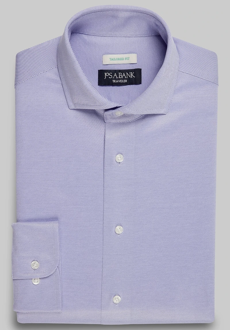 Men's Traveler Collection Coolmax Tailored Fit Spread Collar Twill Knit Dress Shirt at Jos. A. Bank, Purple