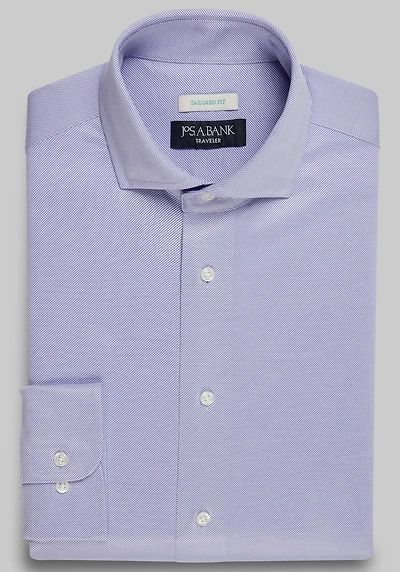Men's Traveler Collection Coolmax Tailored Fit Spread Collar Twill Knit Dress Shirt at Jos. A. Bank, Purple